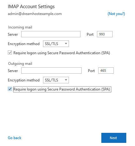 pop and imap account settings for outlook 2016