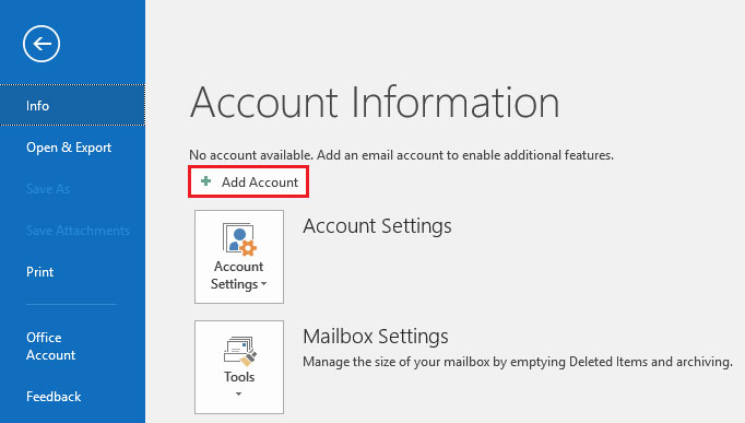 Account Information Outlook 2016