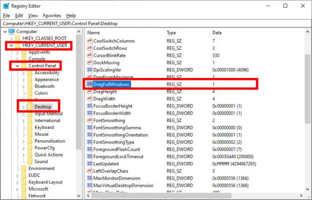 Registry Editor Show or Hide Window Contents