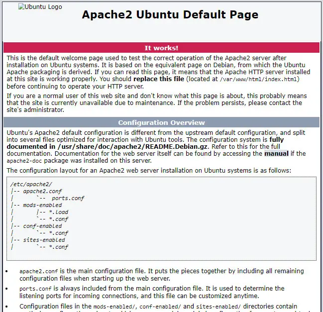 install apache default page
