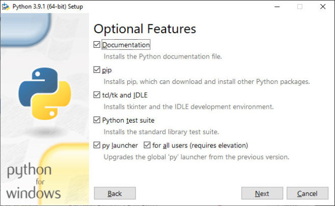 Python 3 Installer Optional Features
