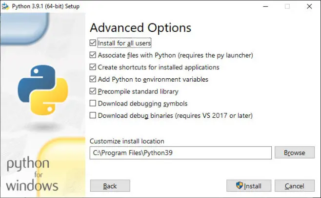 Install Python 3 on Windows Advanced Options